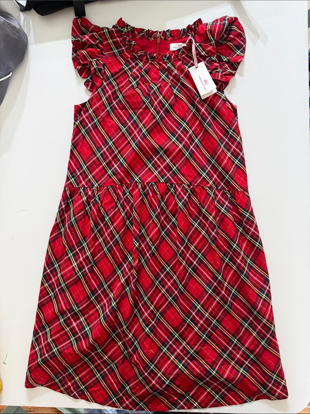 Vineyard Vines Red Plaid Ruffle-Trim Dress